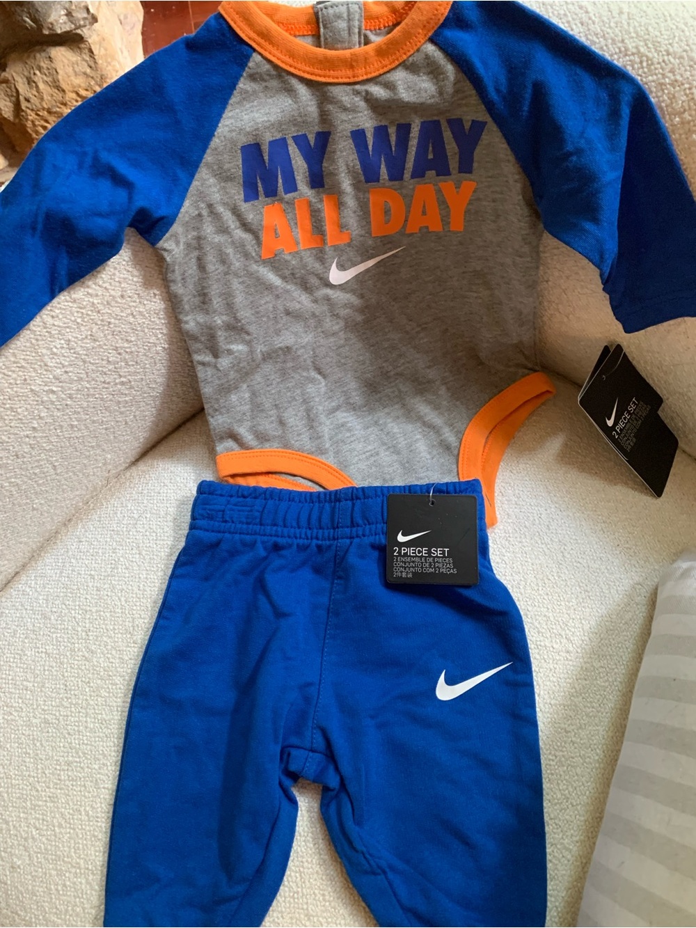 Nike Baby 2-Piece Set - Blue, Gray & Orange "My Way All Day"